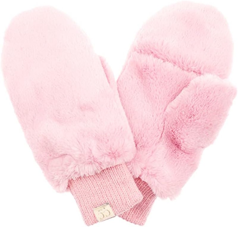 Funky Junque Kids Convertible Faux Fur Mittens – Girls Mittens Ages 3–9, Warm Sherpa Winter Fuzzy Mitten with Finger Flap - Image 3